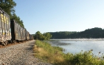 203 - Q69901's cars roll by a slightly steamy James River in the early morning